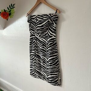 EUC VTG 90s L zebra stripe strapless dresss cotton/lycra side slits